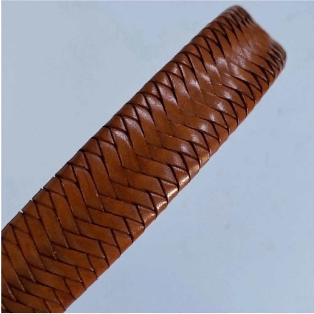 Willis and Geiger Belt Brown Leather Woven Braided Horse Bit Buckle Size 42